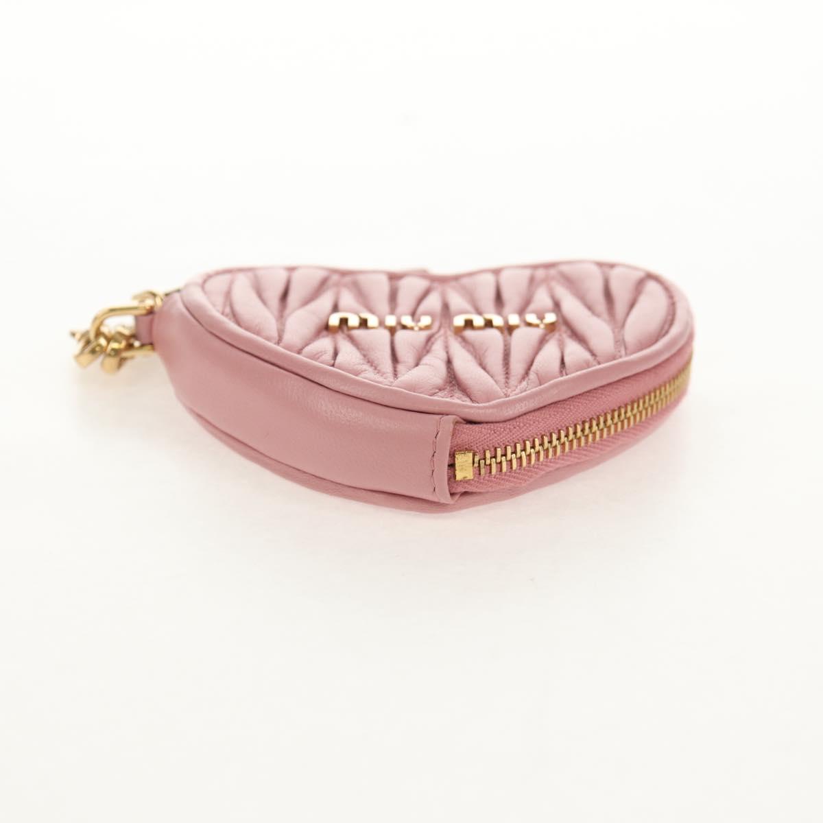 Miu Miu Matelasse Coin Purse Leather Pink Gold Auth 154936M