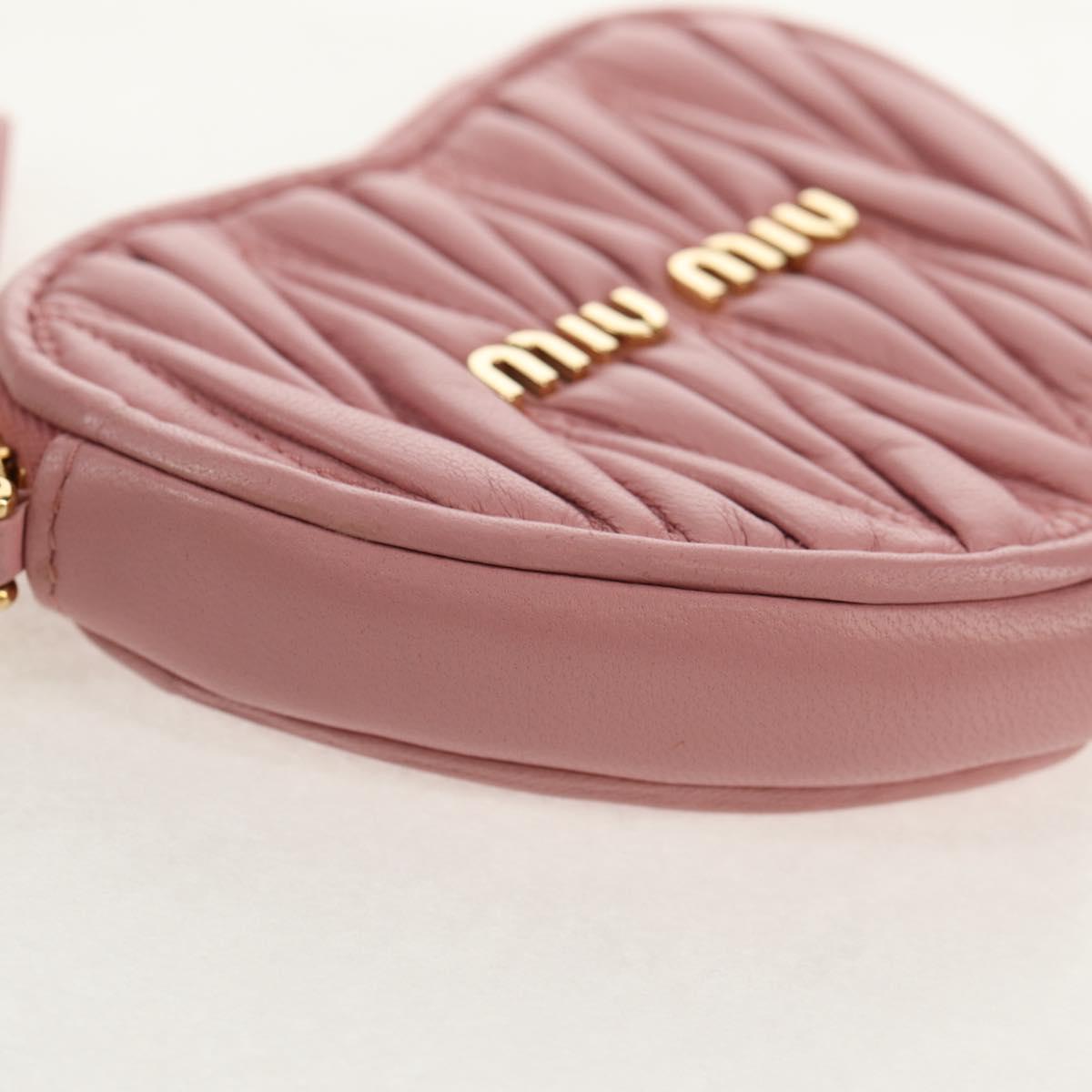 Miu Miu Matelasse Coin Purse Leather Pink Gold Auth 154936M