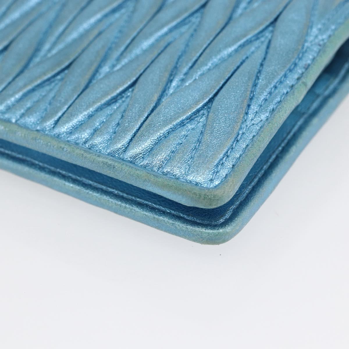 Miu Miu Matelasse Wallet Leather Blue Silver Auth 154966