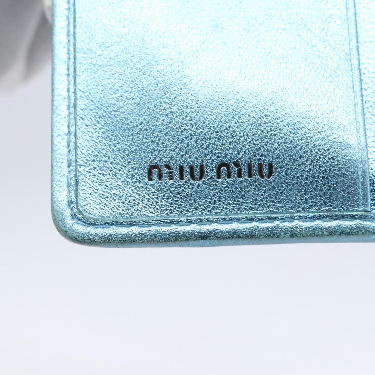 Miu Miu Matelasse Wallet Leather Blue Silver Auth 154966