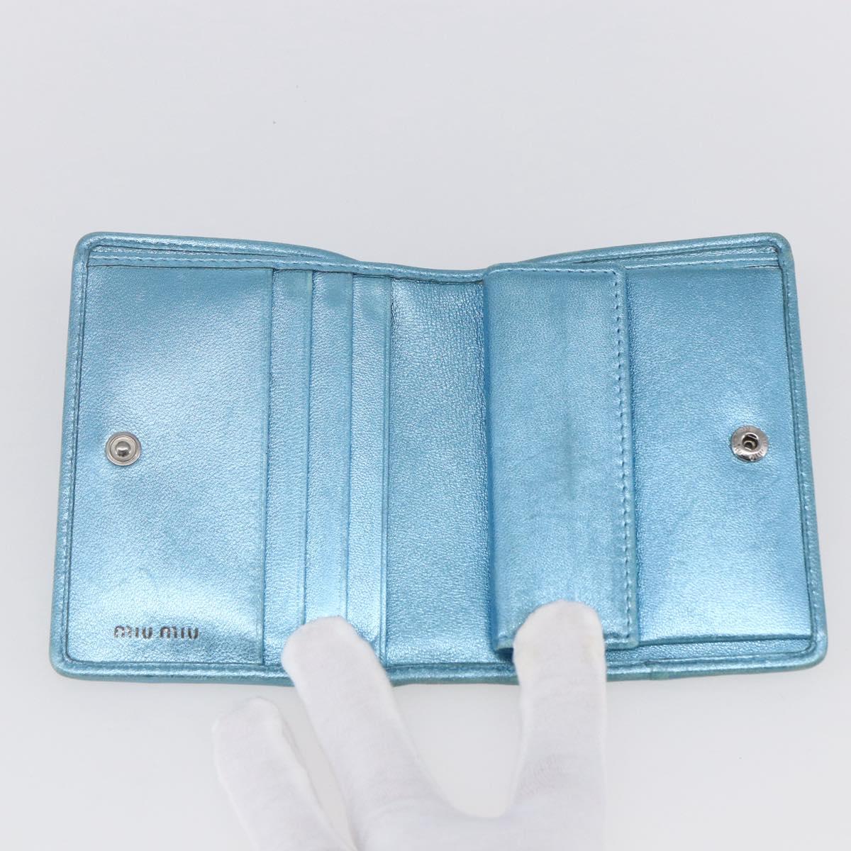 Miu Miu Matelasse Wallet Leather Blue Silver Auth 154966