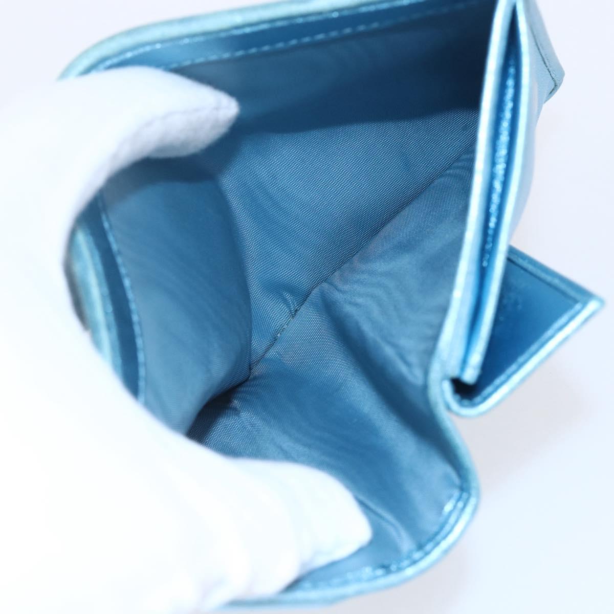 Miu Miu Matelasse Wallet Leather Blue Silver Auth 154966