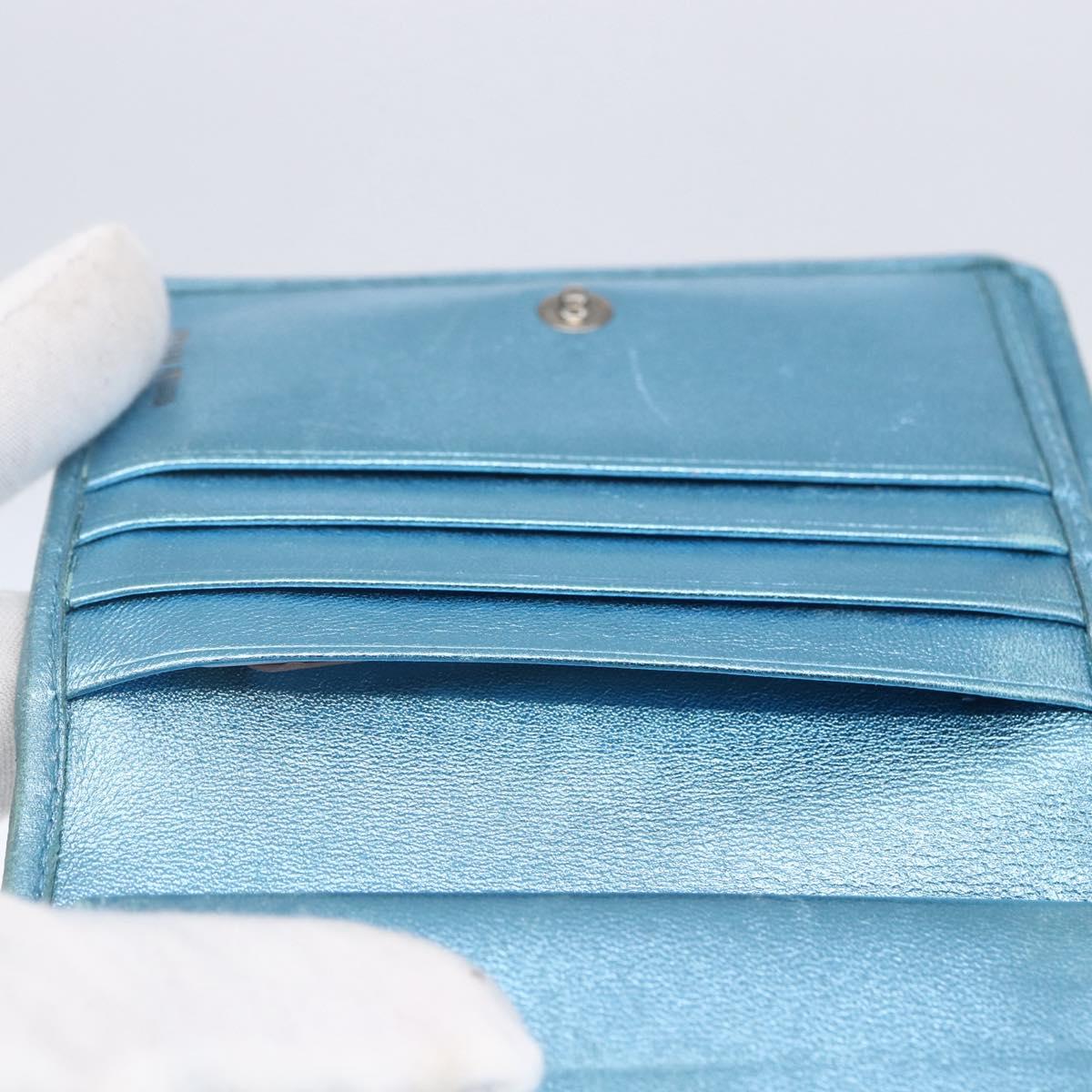 Miu Miu Matelasse Wallet Leather Blue Silver Auth 154966