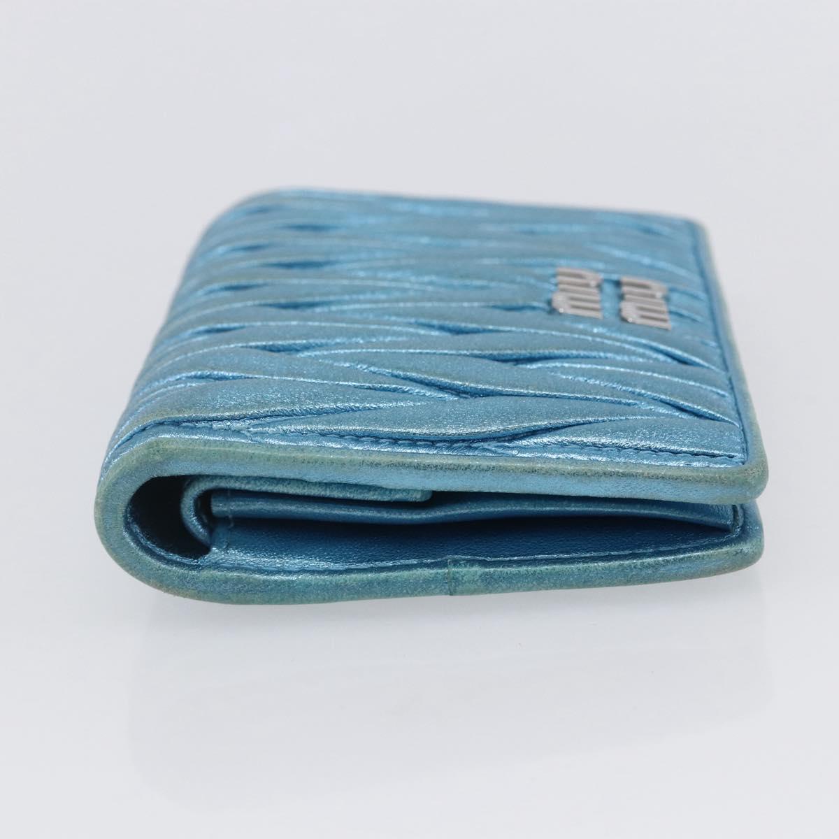 Miu Miu Matelasse Wallet Leather Blue Silver Auth 154966