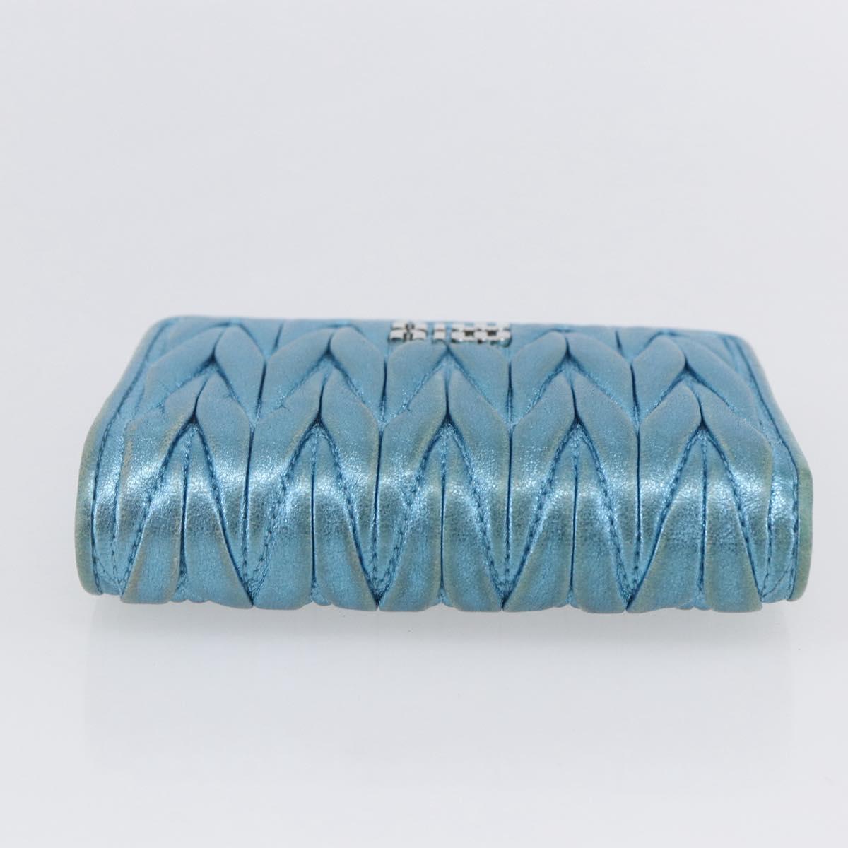 Miu Miu Matelasse Wallet Leather Blue Silver Auth 154966