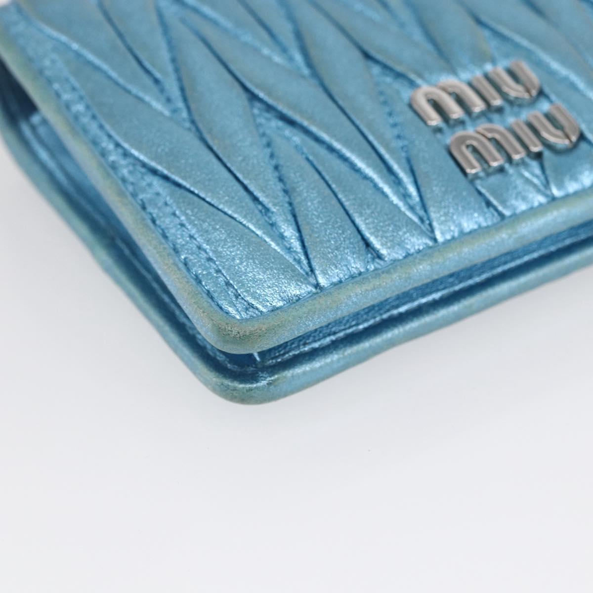 Miu Miu Matelasse Wallet Leather Blue Silver Auth 154966