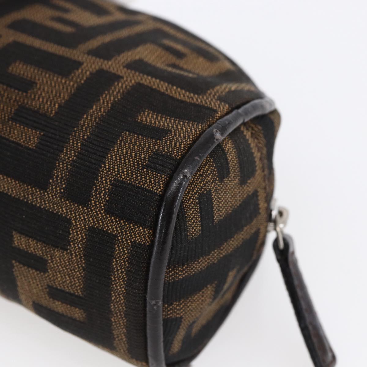 FENDI Zucca Canvas Pouch Hand Bag Black Brown Auth 154968