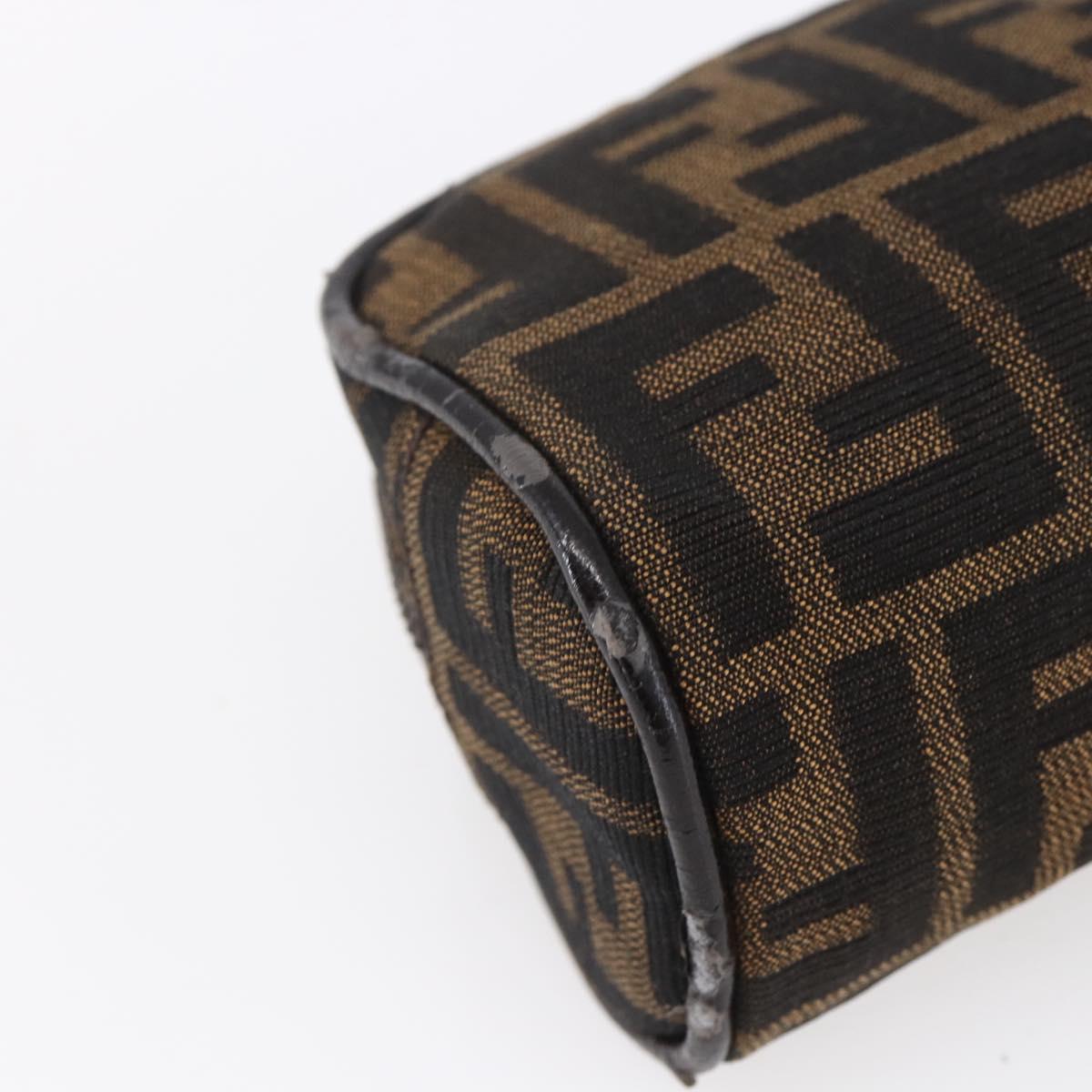 FENDI Zucca Canvas Pouch Hand Bag Black Brown Auth 154968