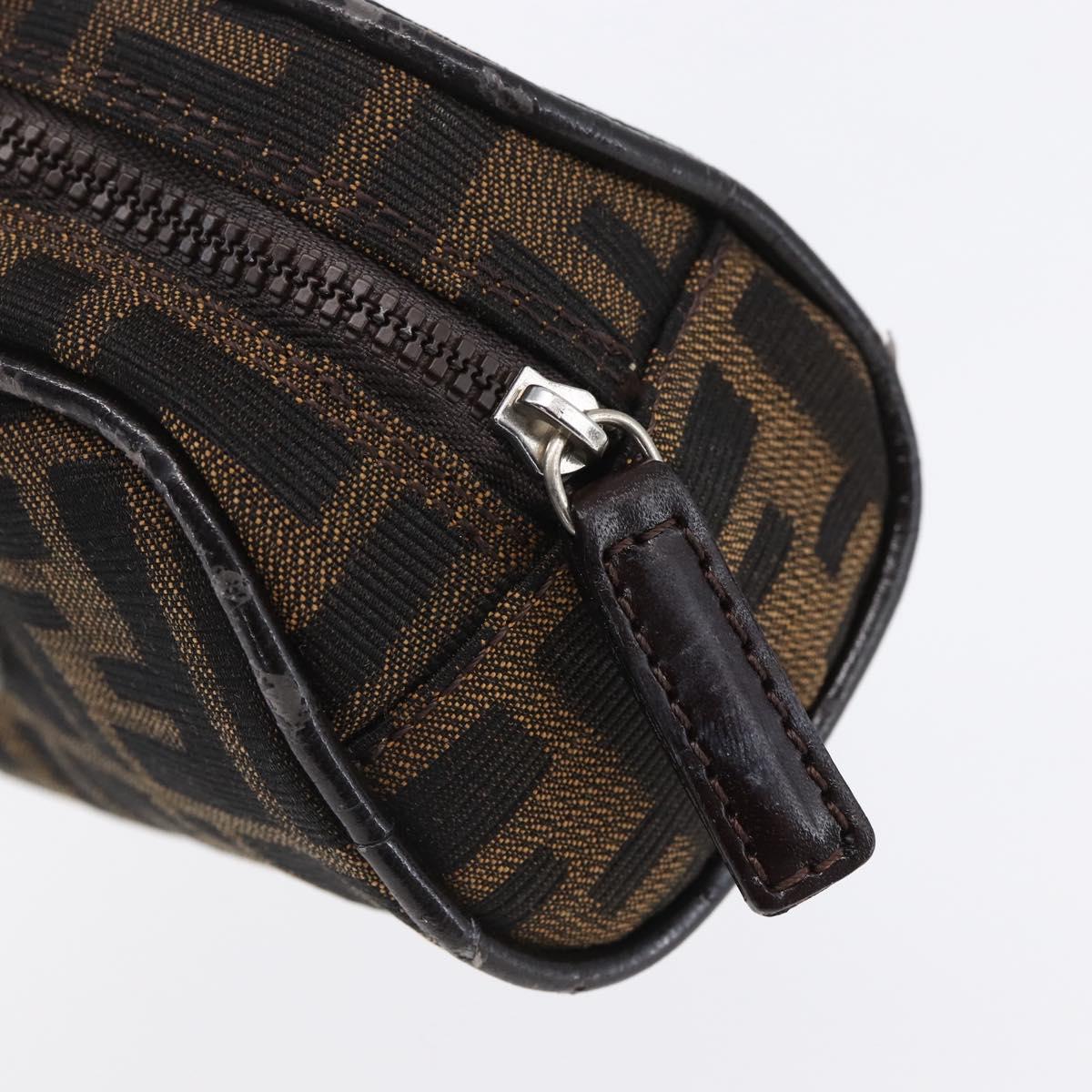 FENDI Zucca Canvas Pouch Hand Bag Black Brown Auth 154968