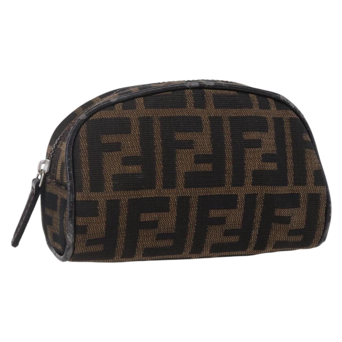 FENDI Zucca Canvas Pouch Hand Bag Black Brown Auth 154968