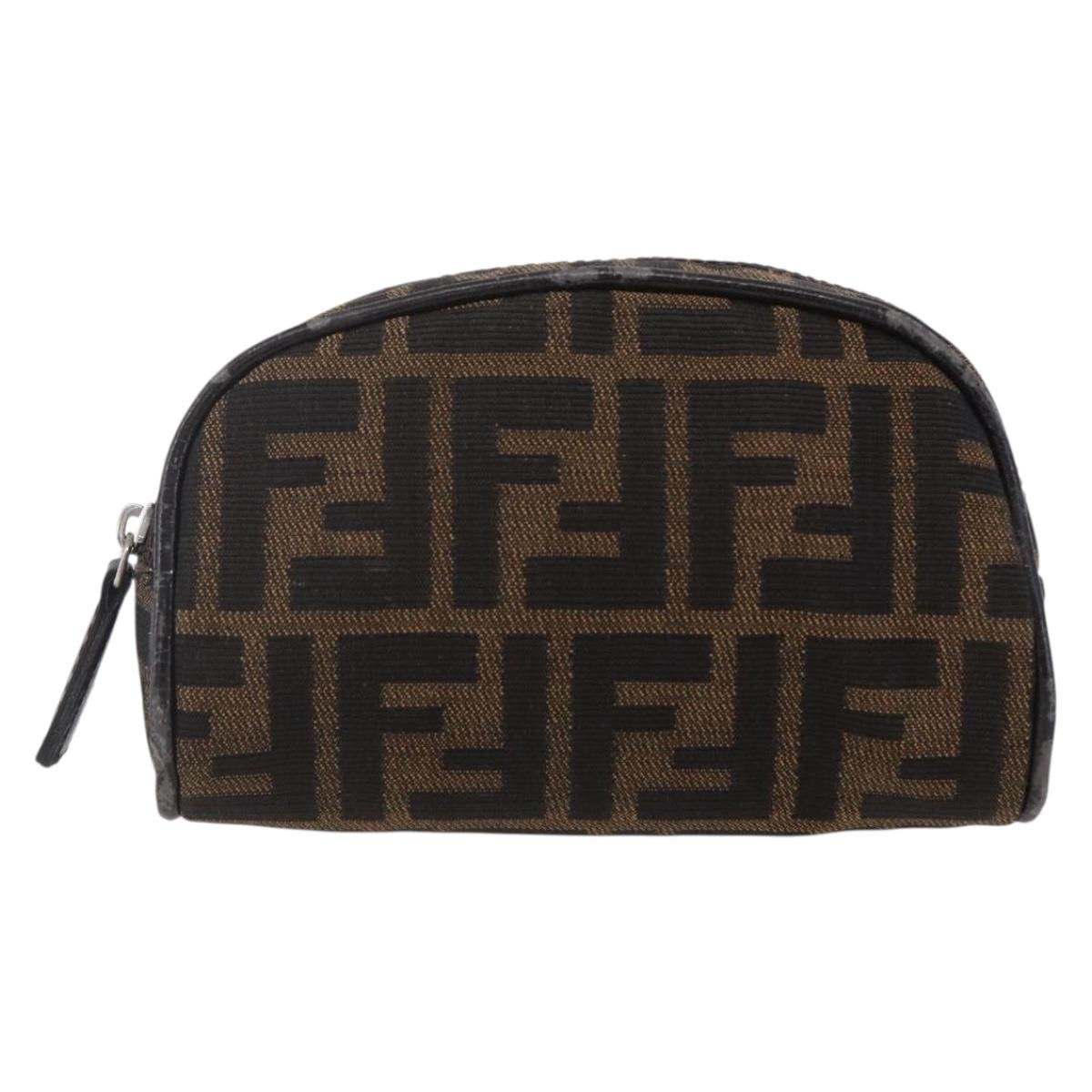 FENDI Zucca Canvas Pouch Hand Bag Black Brown Auth 154968