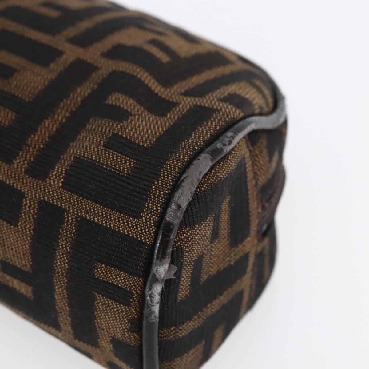 FENDI Zucca Canvas Pouch Hand Bag Black Brown Auth 154968