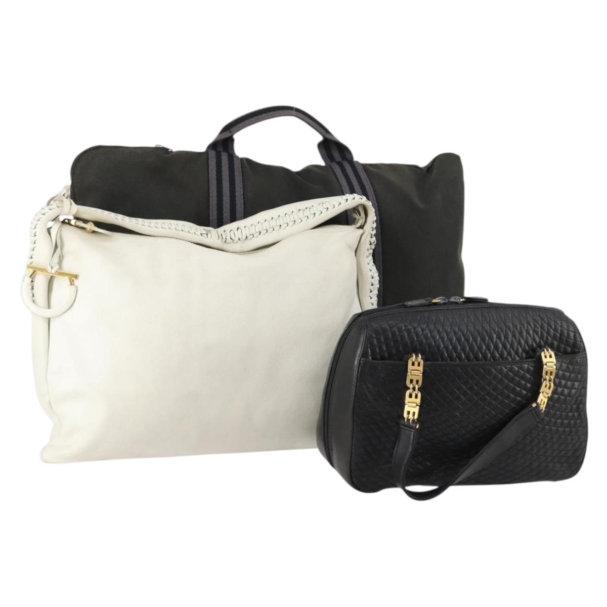 BALLY Salvatore Ferragamo Hermes Bag Leather Canvas 3 Set White Auth 154972