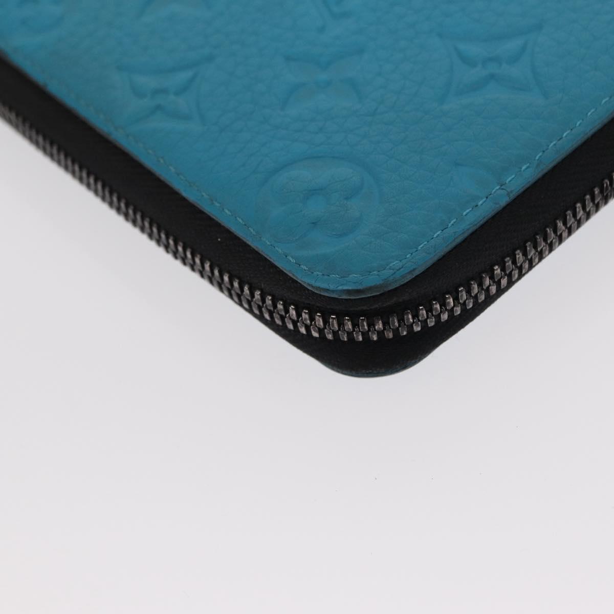 LOUIS VUITTON Monogram Taurillon Zippy Wallet Vertical Blue M69048 Auth 155055