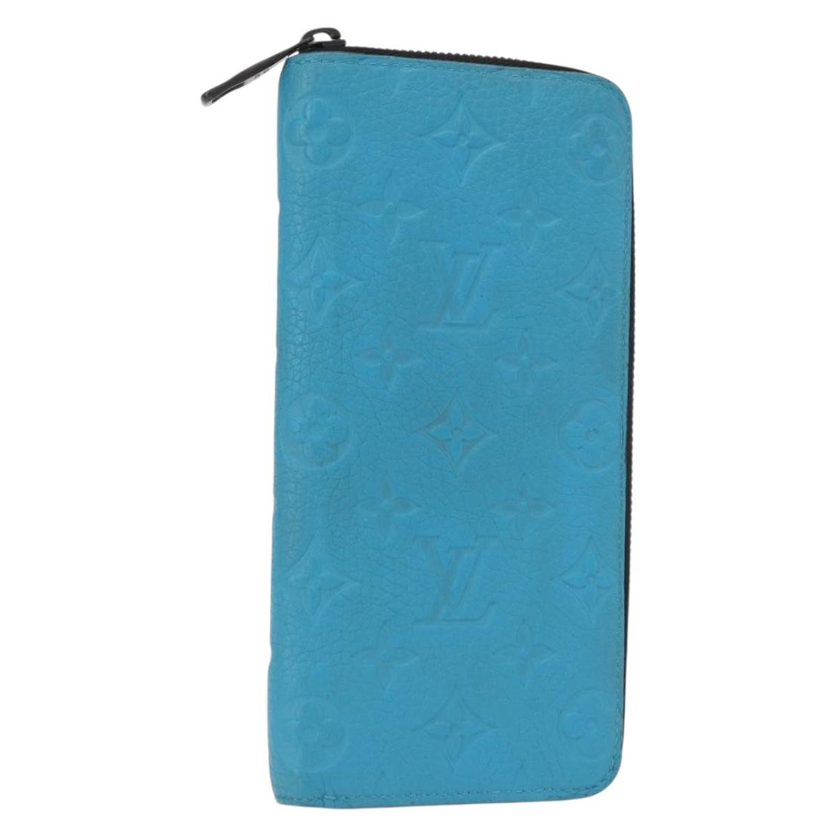 LOUIS VUITTON Monogram Taurillon Zippy Wallet Vertical Blue M69048 Auth 155055