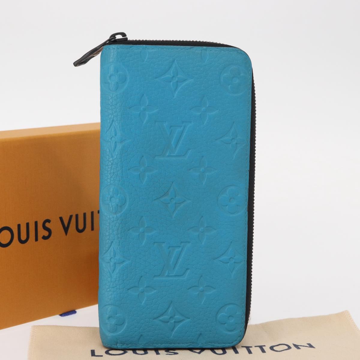 LOUIS VUITTON Monogram Taurillon Zippy Wallet Vertical Blue M69048 Auth 155055