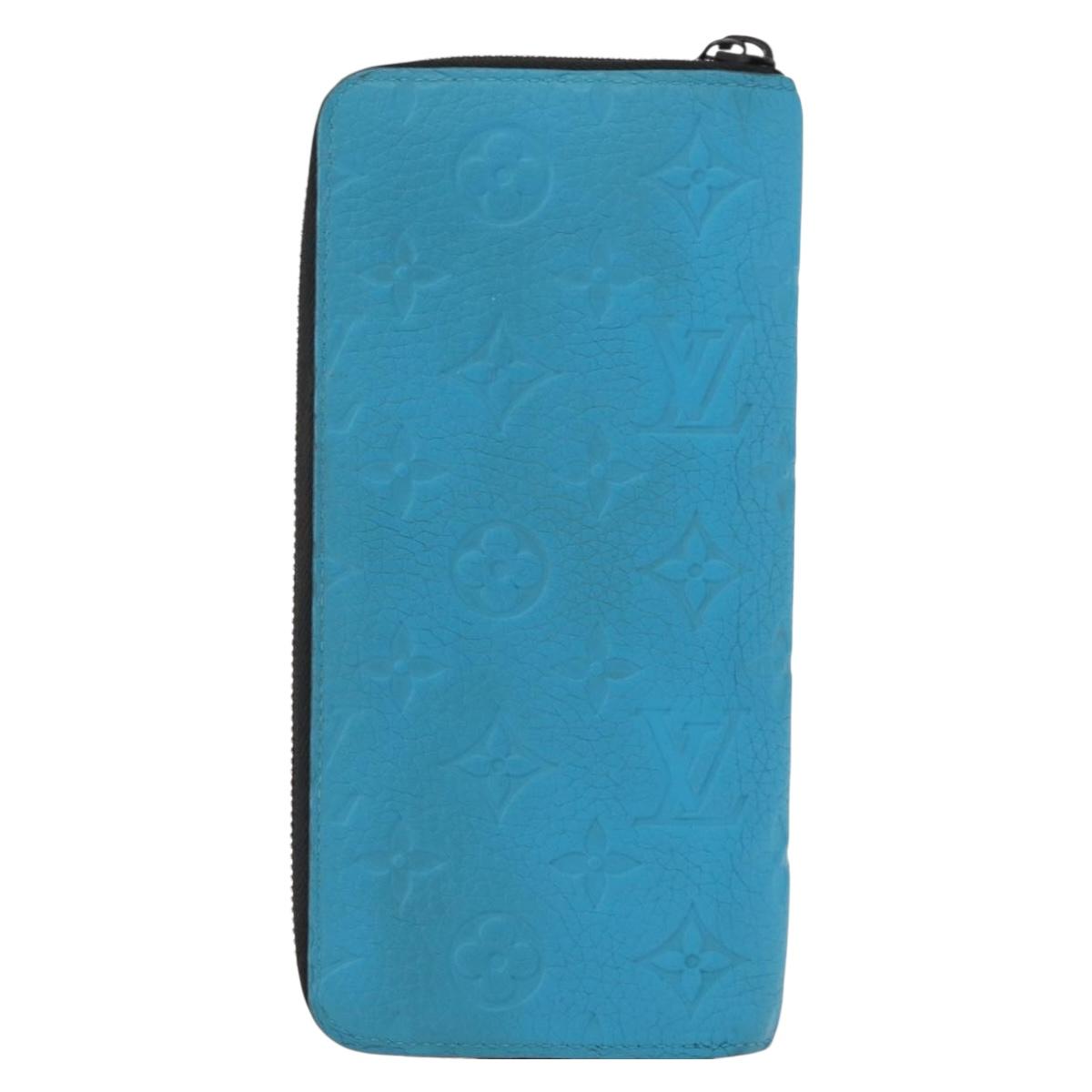 LOUIS VUITTON Monogram Taurillon Zippy Wallet Vertical Blue M69048 Auth 155055
