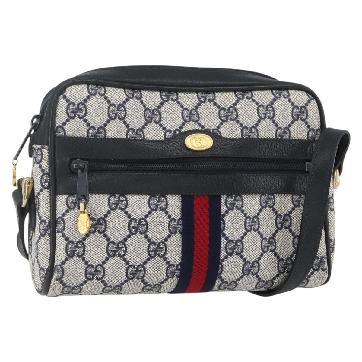 GUCCI GG Supreme Sherry Line Shoulder Bag PVC Navy Gold 010 378 Auth 155058