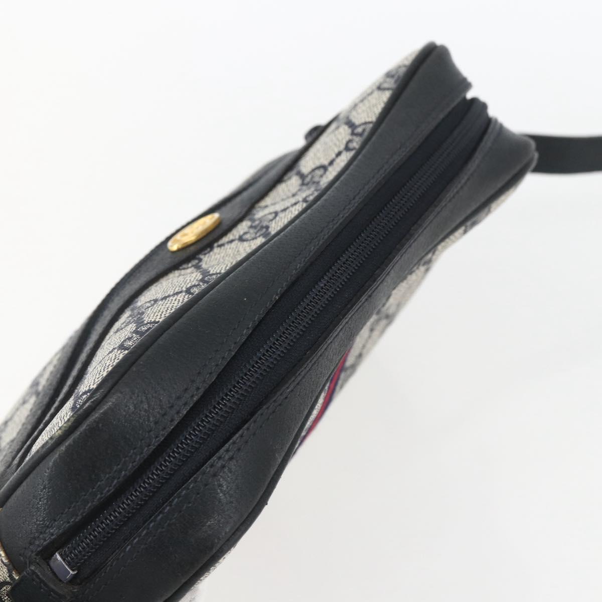 GUCCI GG Supreme Sherry Line Shoulder Bag PVC Navy Gold 010 378 Auth 155058