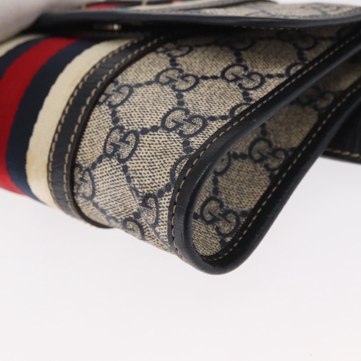 GUCCI GG Supreme Sherry Line Waist Bag PVC Navy Silver 152597 Auth 155059
