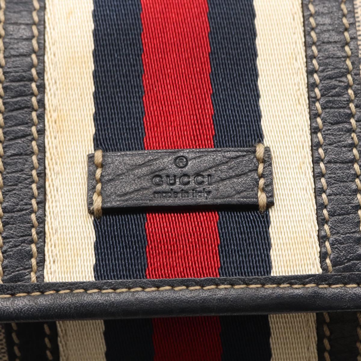 GUCCI GG Supreme Sherry Line Waist Bag PVC Navy Silver 152597 Auth 155059