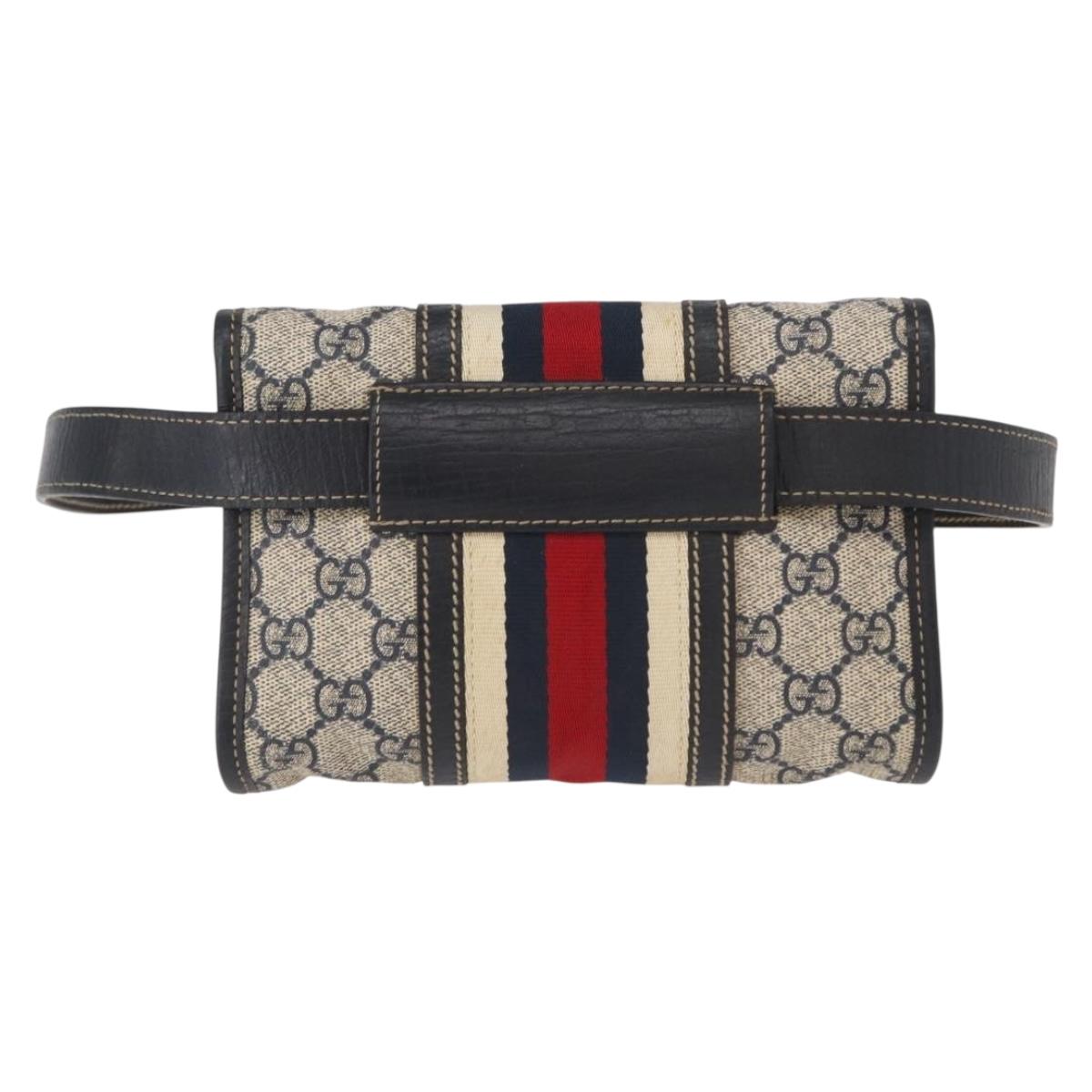 GUCCI GG Supreme Sherry Line Waist Bag PVC Navy Silver 152597 Auth 155059