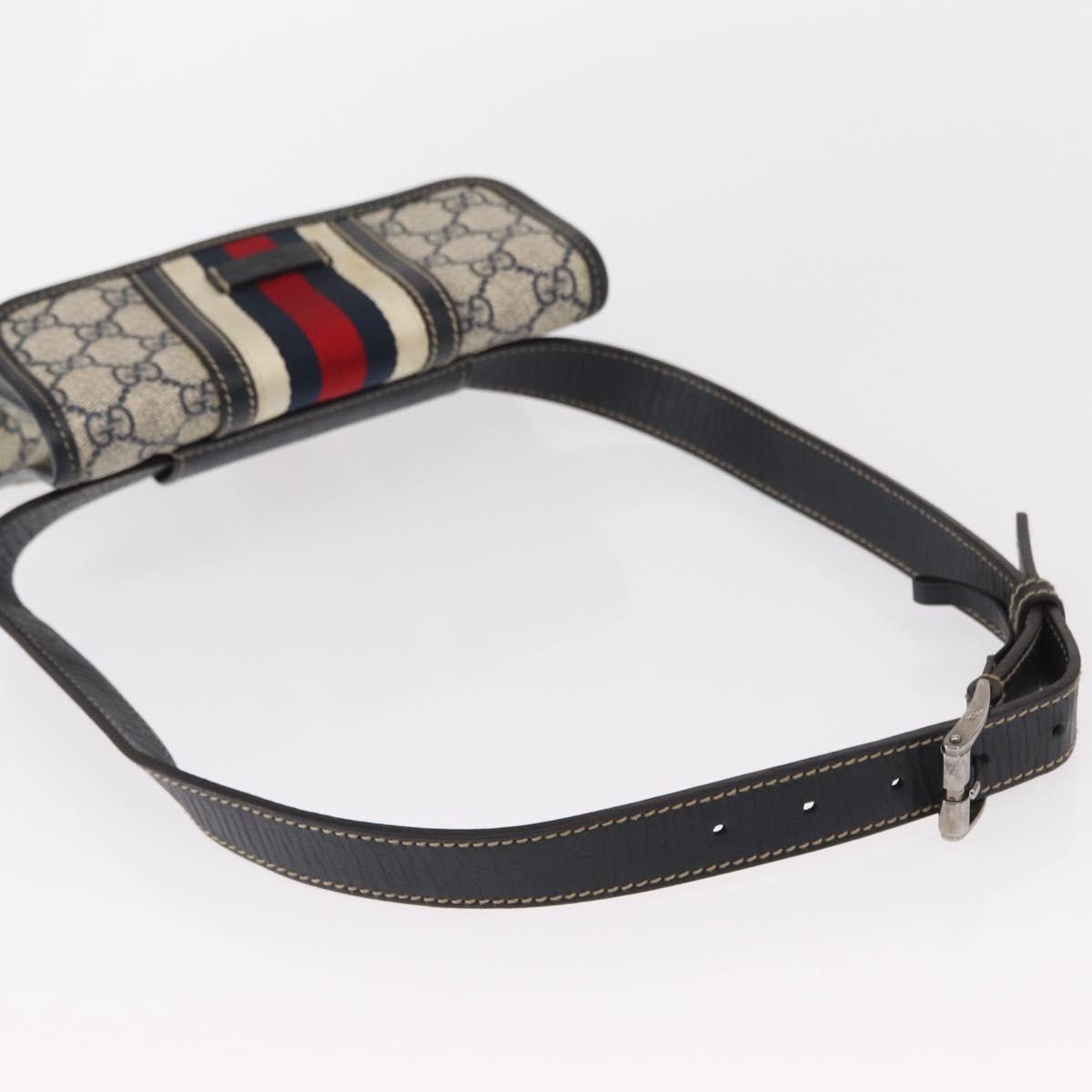 GUCCI GG Supreme Sherry Line Waist Bag PVC Navy Silver 152597 Auth 155059