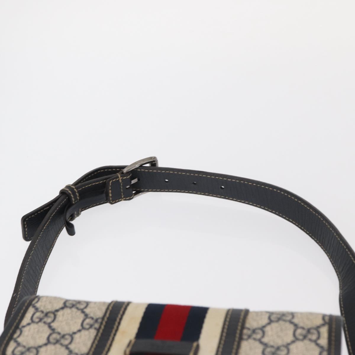 GUCCI GG Supreme Sherry Line Waist Bag PVC Navy Silver 152597 Auth 155059