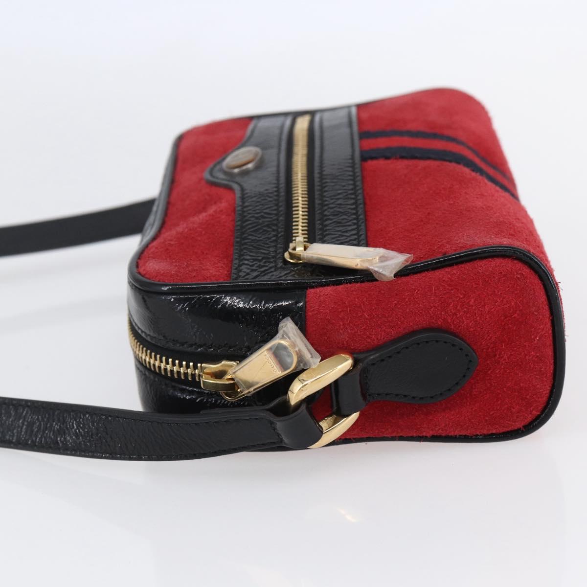 GUCCI Sherry Line Shoulder Bag Suede Leather Black Red 517350 Auth 155060