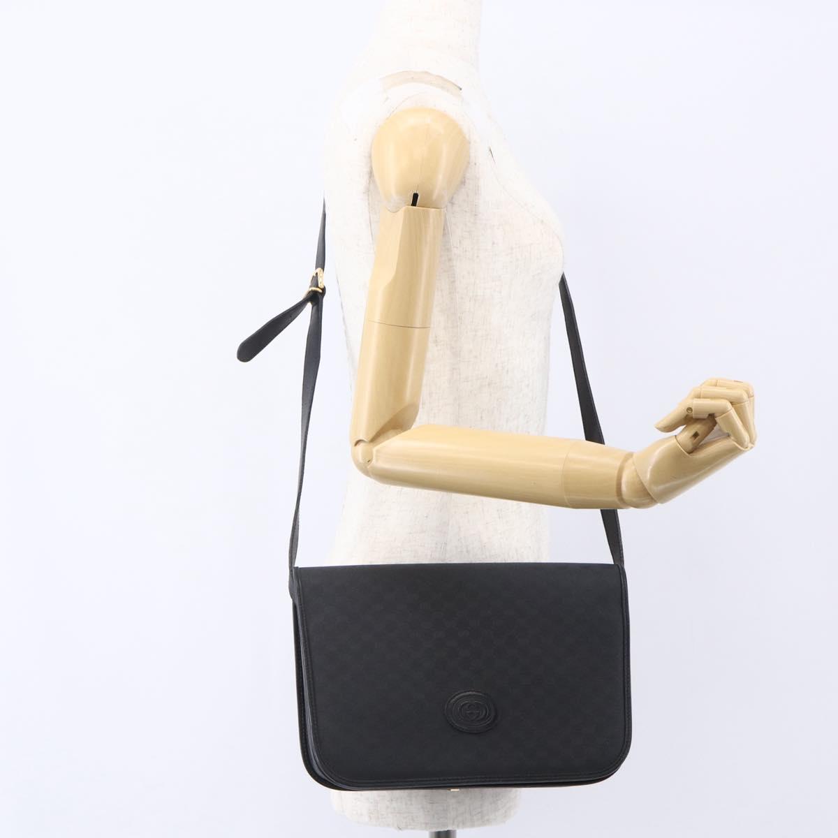 GUCCI Micro GG Canvas Shoulder Bag Black Gold 001 904 0915 Auth 155061