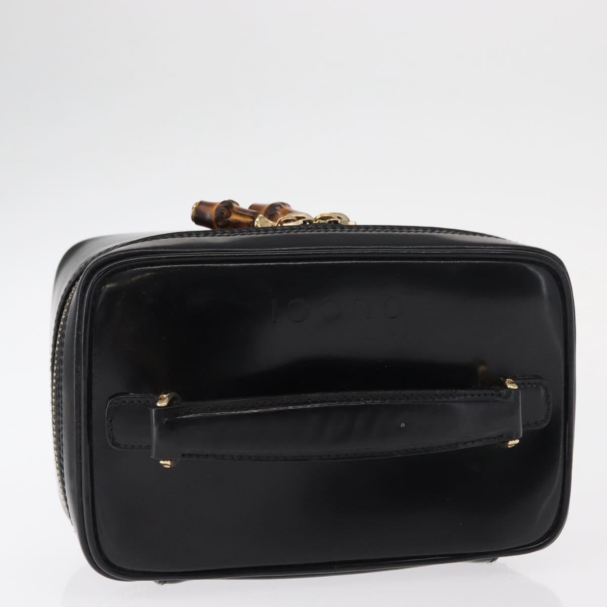 GUCCI Bamboo Vanity Pouch Enamel Black Gold 032 1956 0151 Auth 155062