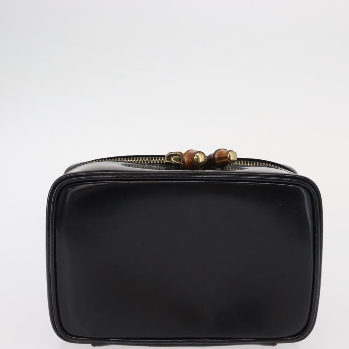 GUCCI Bamboo Vanity Pouch Enamel Black Gold 032 1956 0151 Auth 155062