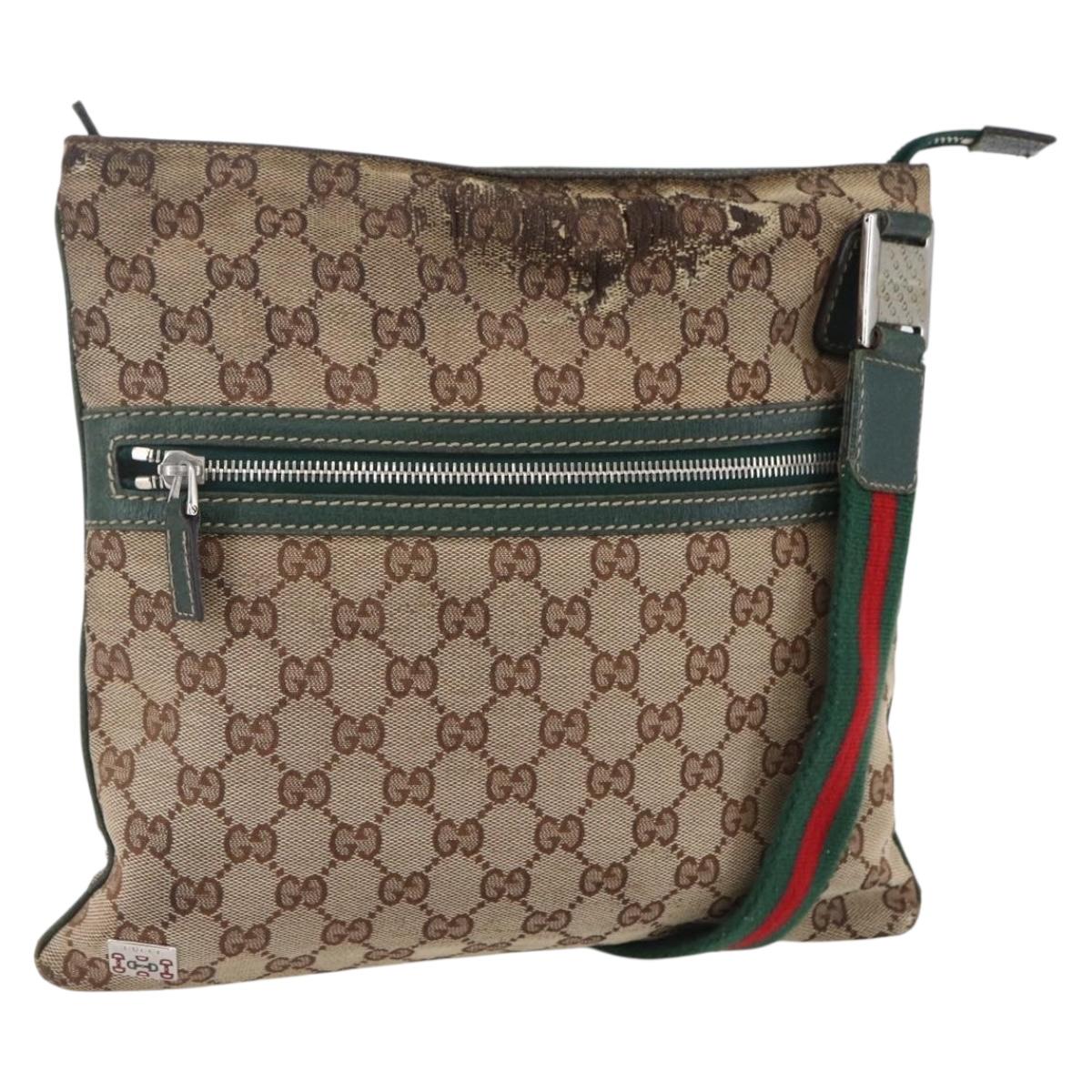 GUCCI GG Canvas Web Sherry Line Shoulder Bag Beige Red Green 145809 Auth 155064