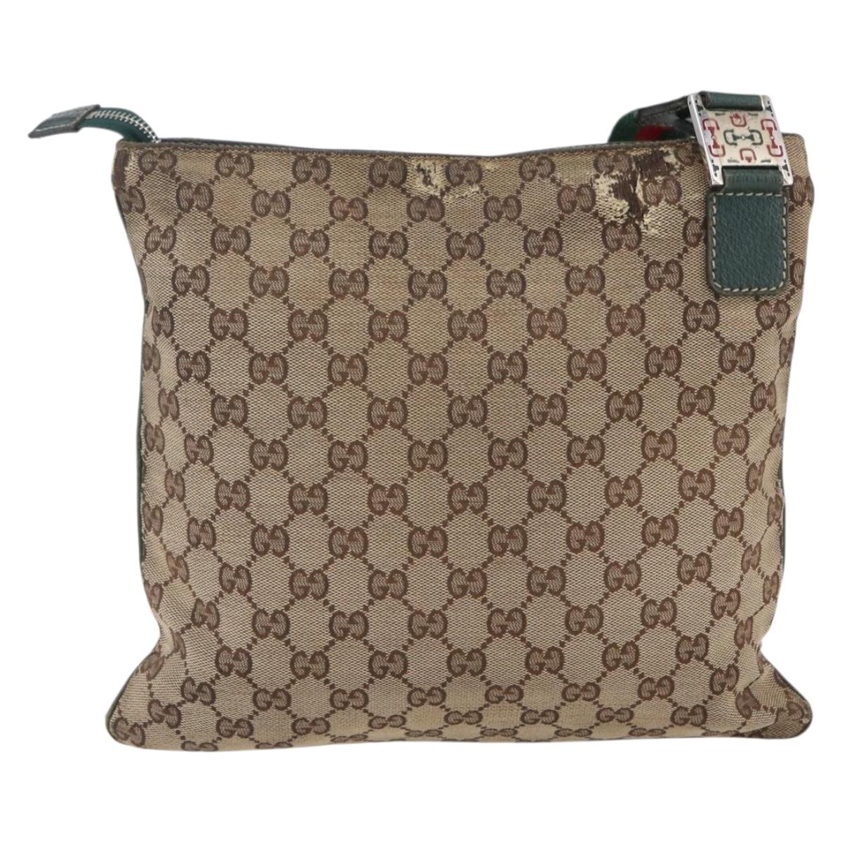 GUCCI GG Canvas Web Sherry Line Shoulder Bag Beige Red Green 145809 Auth 155064