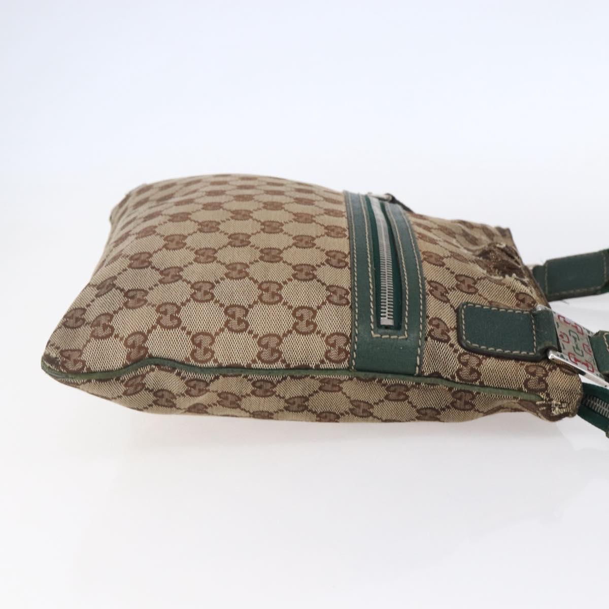GUCCI GG Canvas Web Sherry Line Shoulder Bag Beige Red Green 145809 Auth 155064