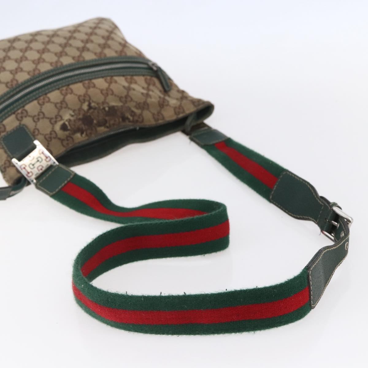 GUCCI GG Canvas Web Sherry Line Shoulder Bag Beige Red Green 145809 Auth 155064
