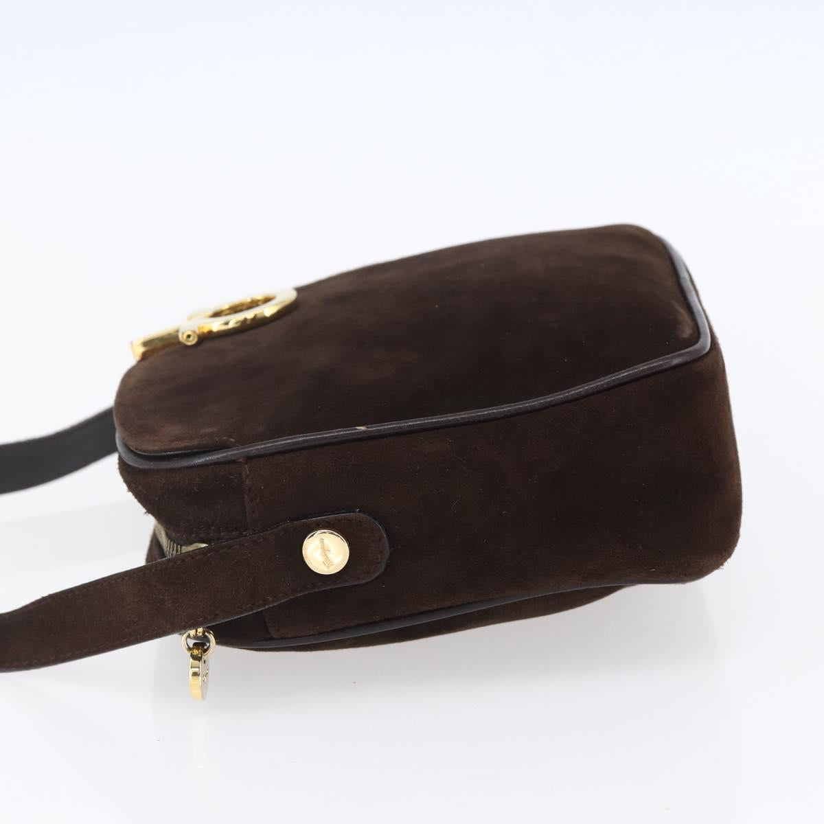 Salvatore Ferragamo Gancini Shoulder Bag Suede Brown Gold Auth 155065