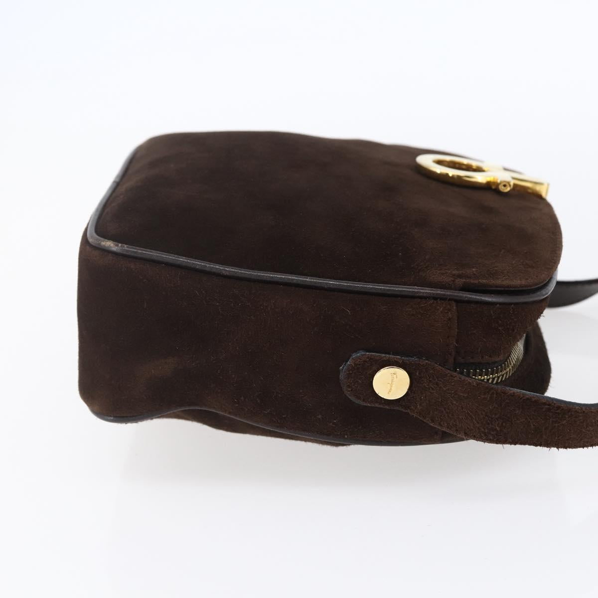 Salvatore Ferragamo Gancini Shoulder Bag Suede Brown Gold Auth 155065
