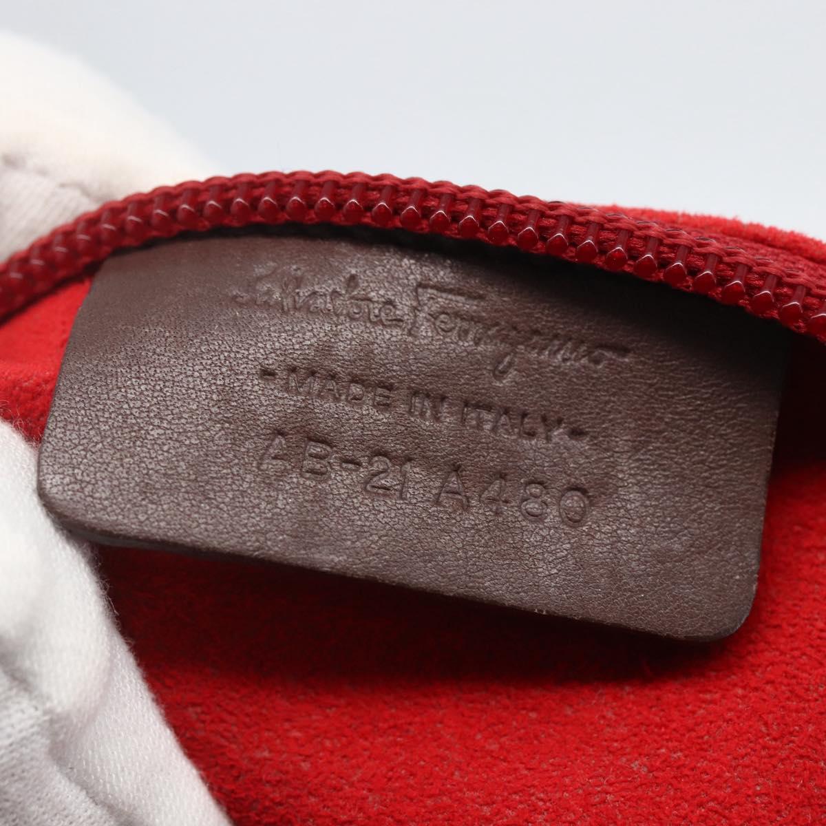 Salvatore Ferragamo Gancini Shoulder Bag Enamel Brown Silver Auth 155066