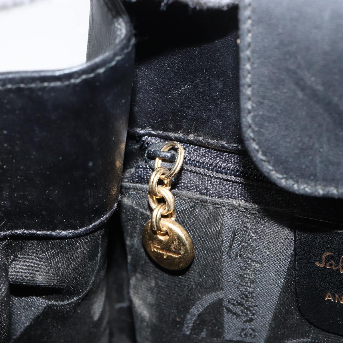 Salvatore Ferragamo Gancini Shoulder Bag Leather Black Gold Auth 155067