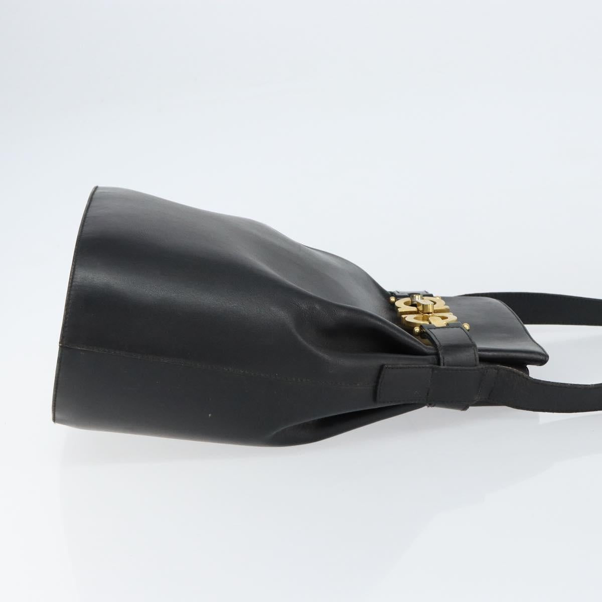 Salvatore Ferragamo Gancini Shoulder Bag Leather Black Gold Auth 155067