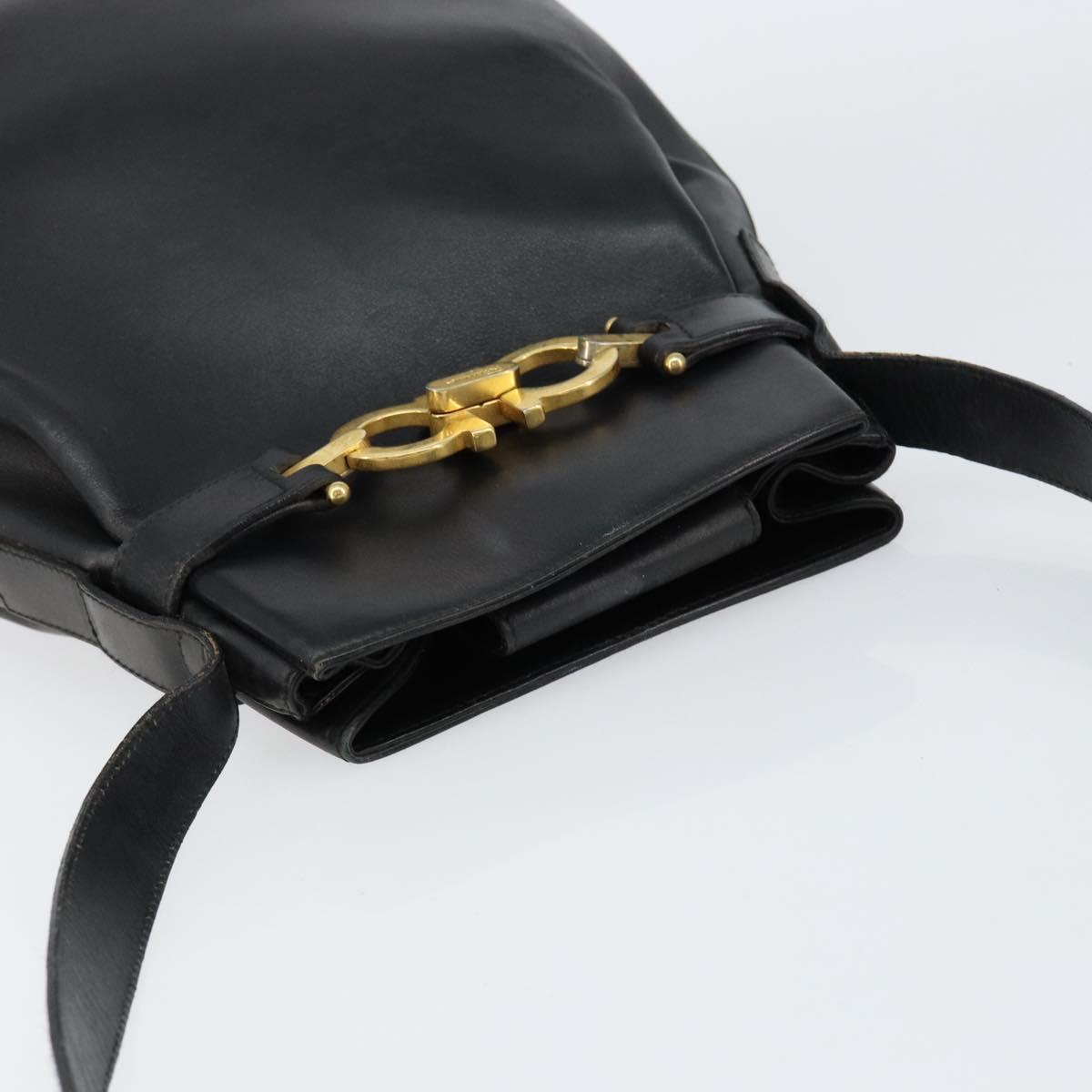 Salvatore Ferragamo Gancini Shoulder Bag Leather Black Gold Auth 155067