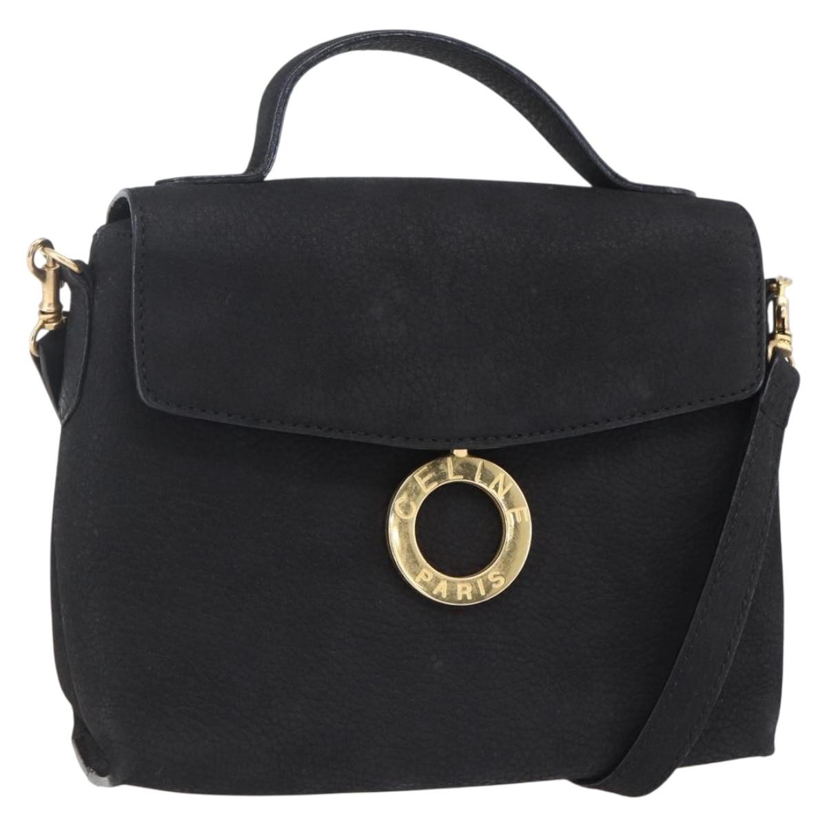 CELINE Shoulder Bag Leather Black Gold Auth 155068