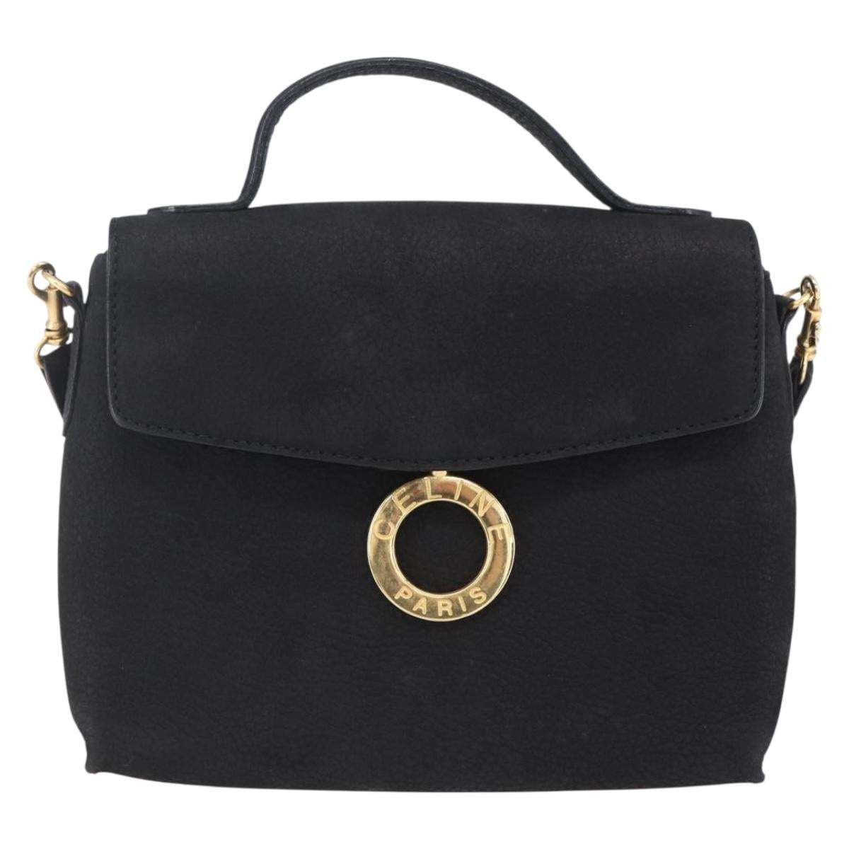 CELINE Shoulder Bag Leather Black Gold Auth 155068