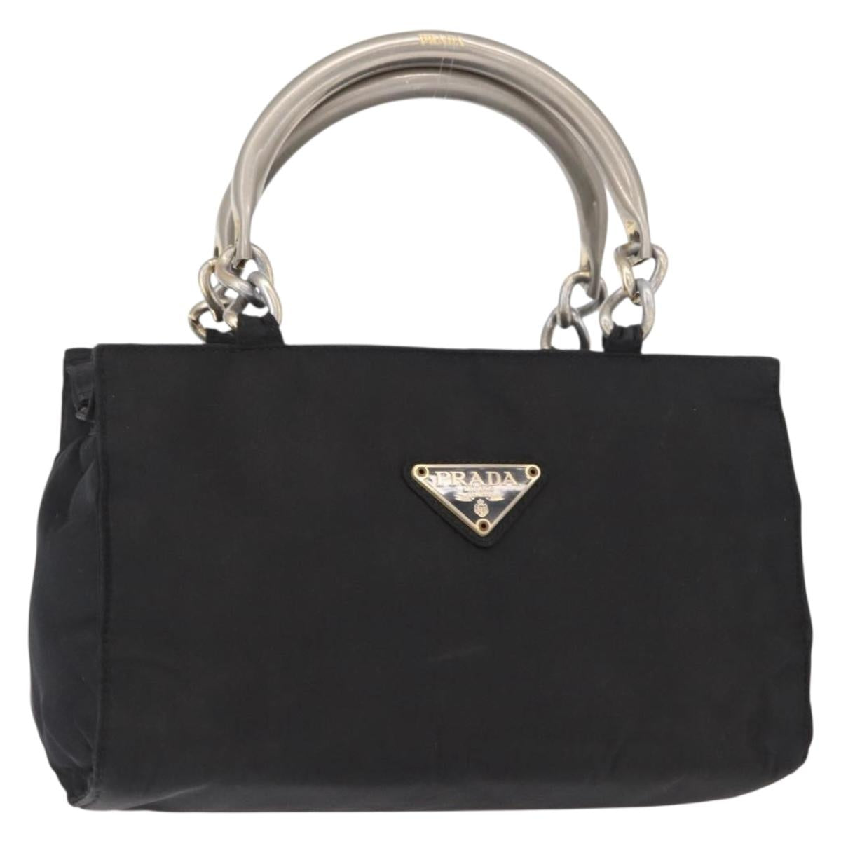 PRADA Hand Bag Nylon Metal Black Gold Auth 155069