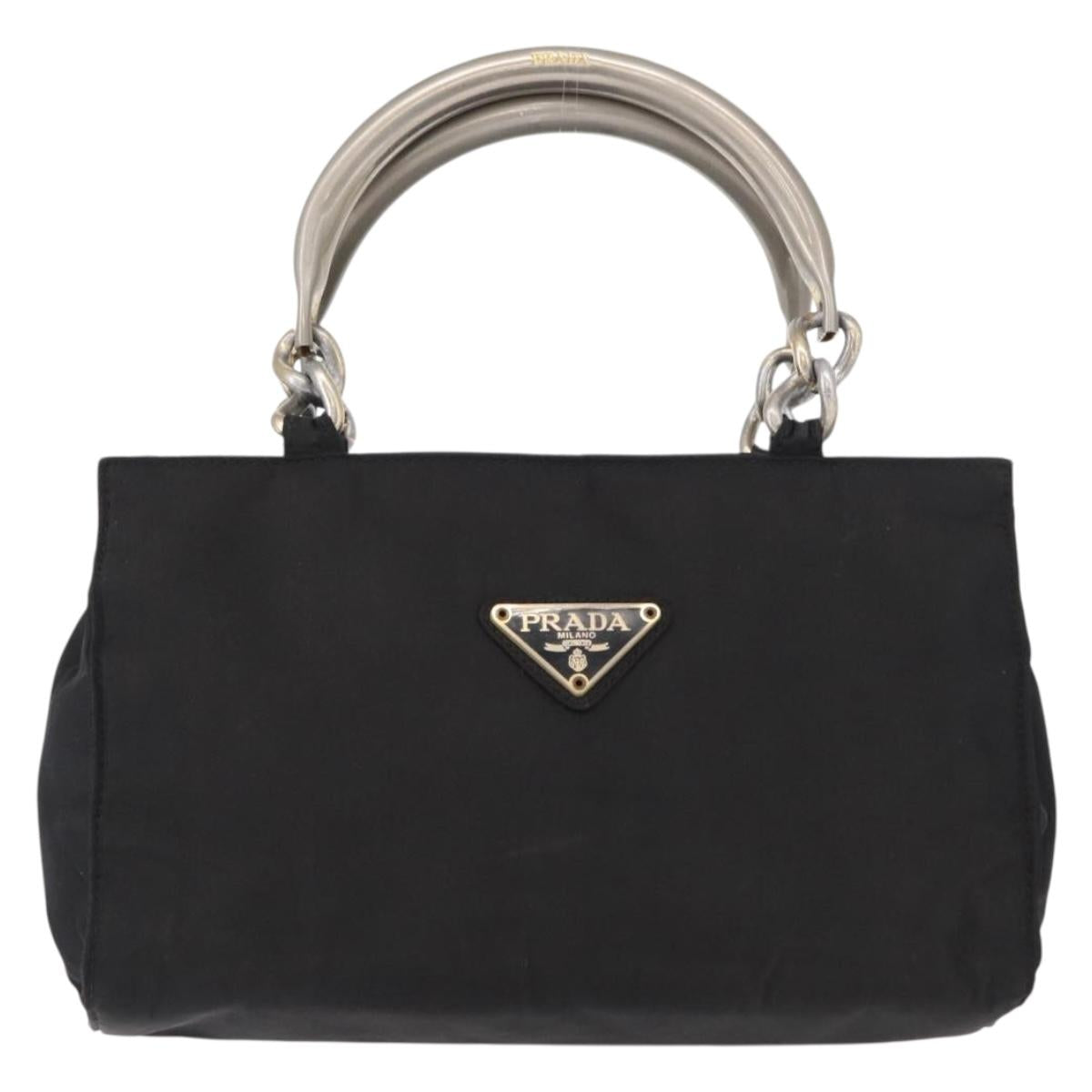 PRADA Hand Bag Nylon Metal Black Gold Auth 155069