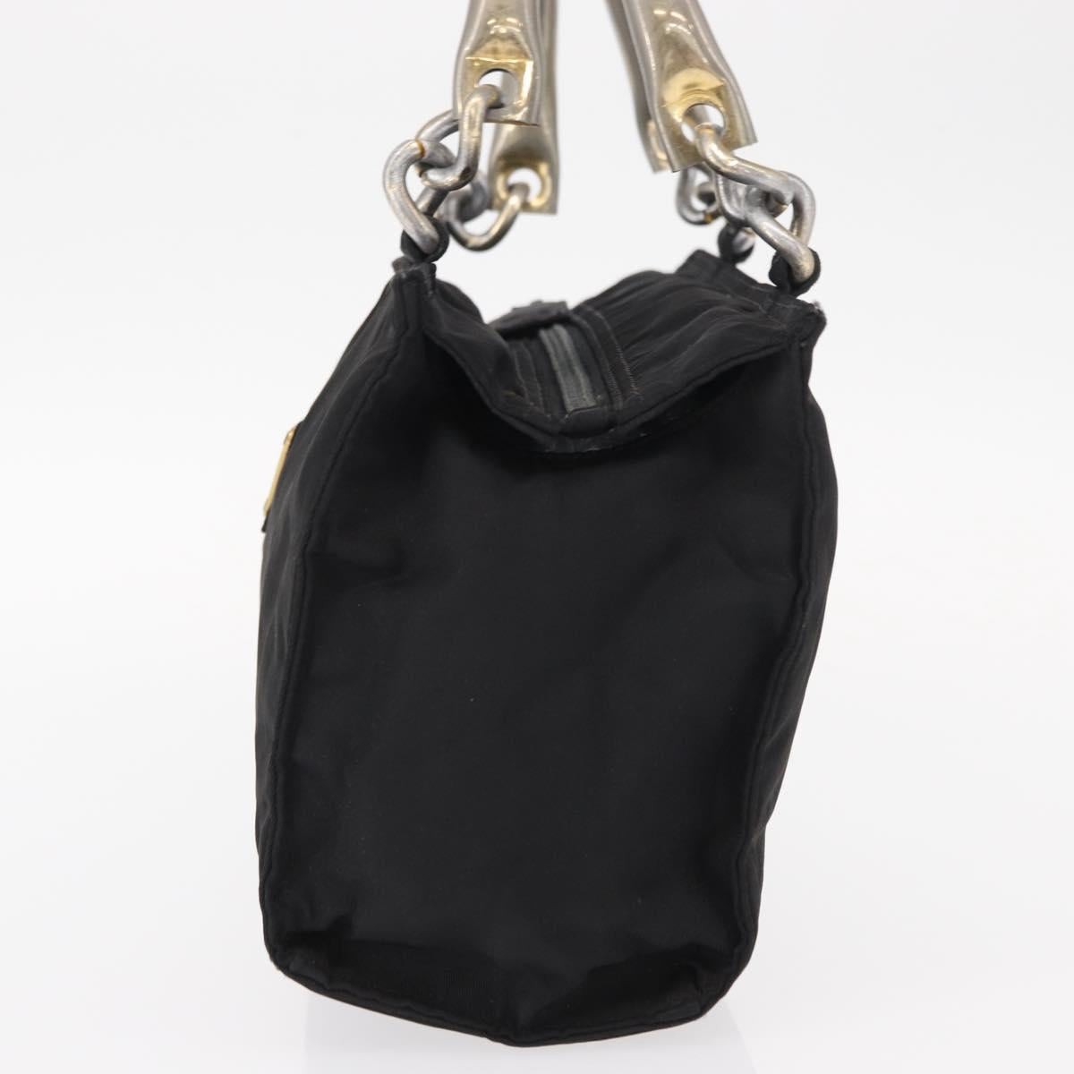 PRADA Hand Bag Nylon Metal Black Gold Auth 155069