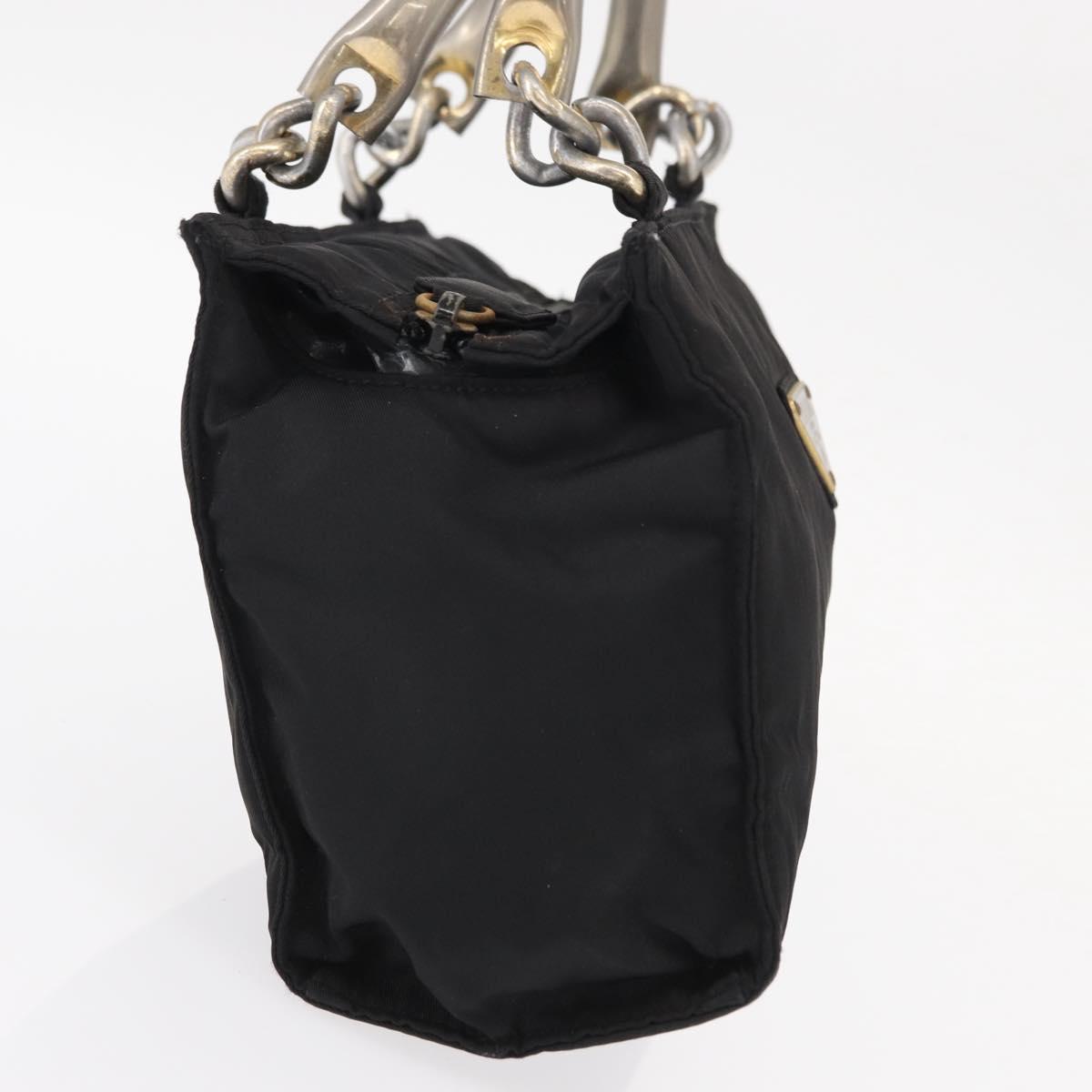 PRADA Hand Bag Nylon Metal Black Gold Auth 155069