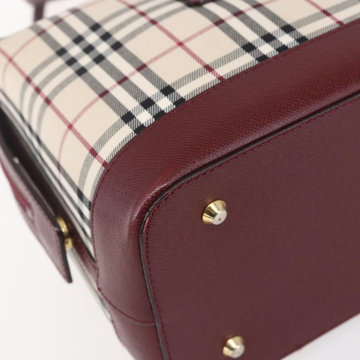 BURBERRY Nova Check Hand Bag Canvas Leather Beige Gold Auth 155070