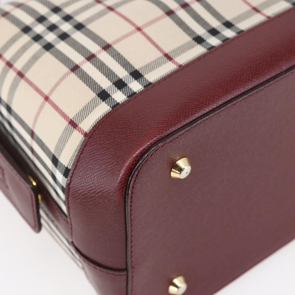 BURBERRY Nova Check Hand Bag Canvas Leather Beige Gold Auth 155070